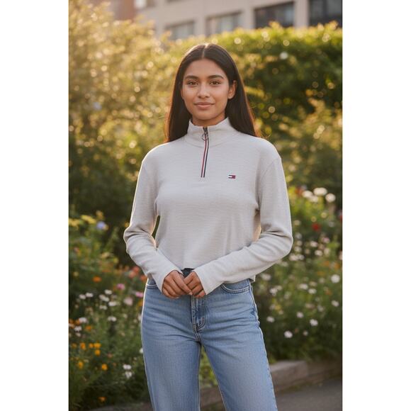 Tommy Hilfiger Sport Crop Quarter-Zip Waffle Knit Pullover Medium - Picture 11 of 11